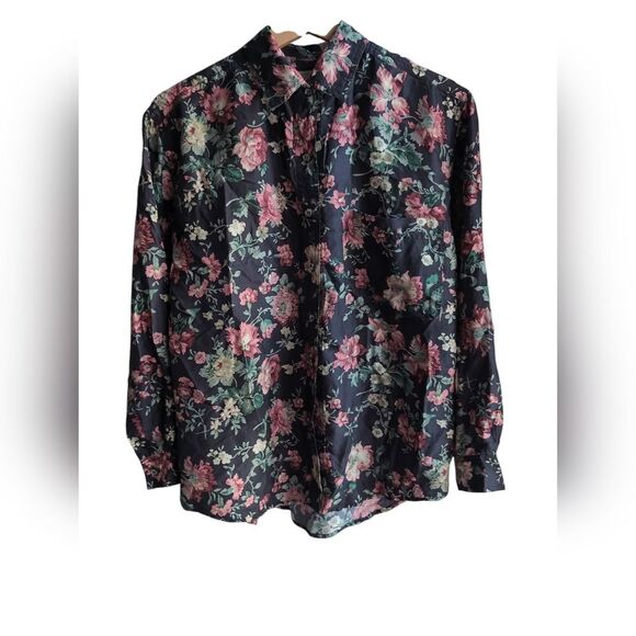 Willow Ridge 💯 silk Oversized Floral Wild Rose Flowy Button Down Shirt Size S - Picture 9 of 9